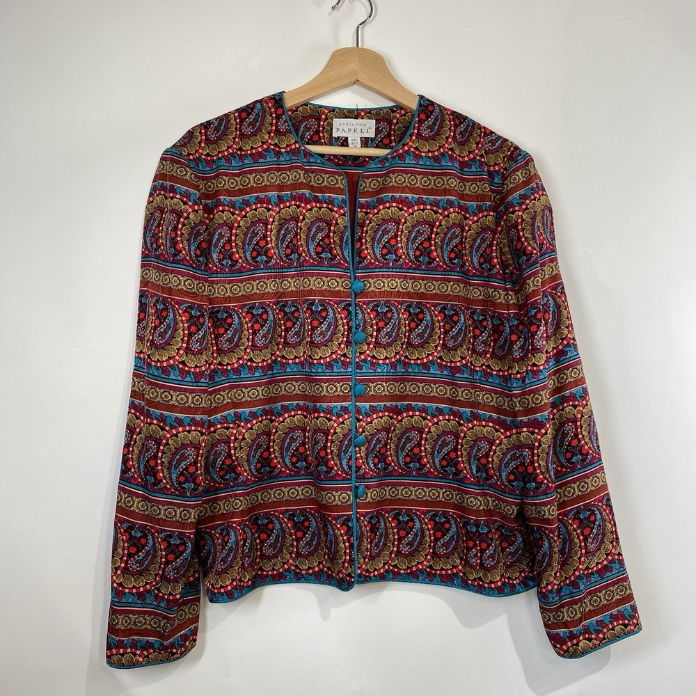 Vintage Adrianna Papell Womens Silk Paisley Jacket Size 16 Button Front Artsy